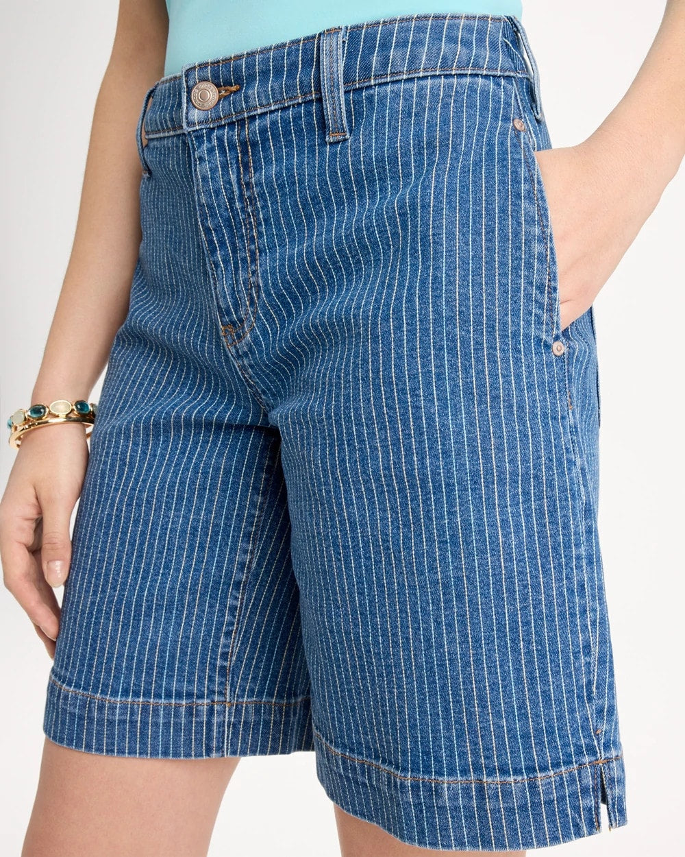 Chico's On Sale Indigo Striped Denim Trouser Shorts