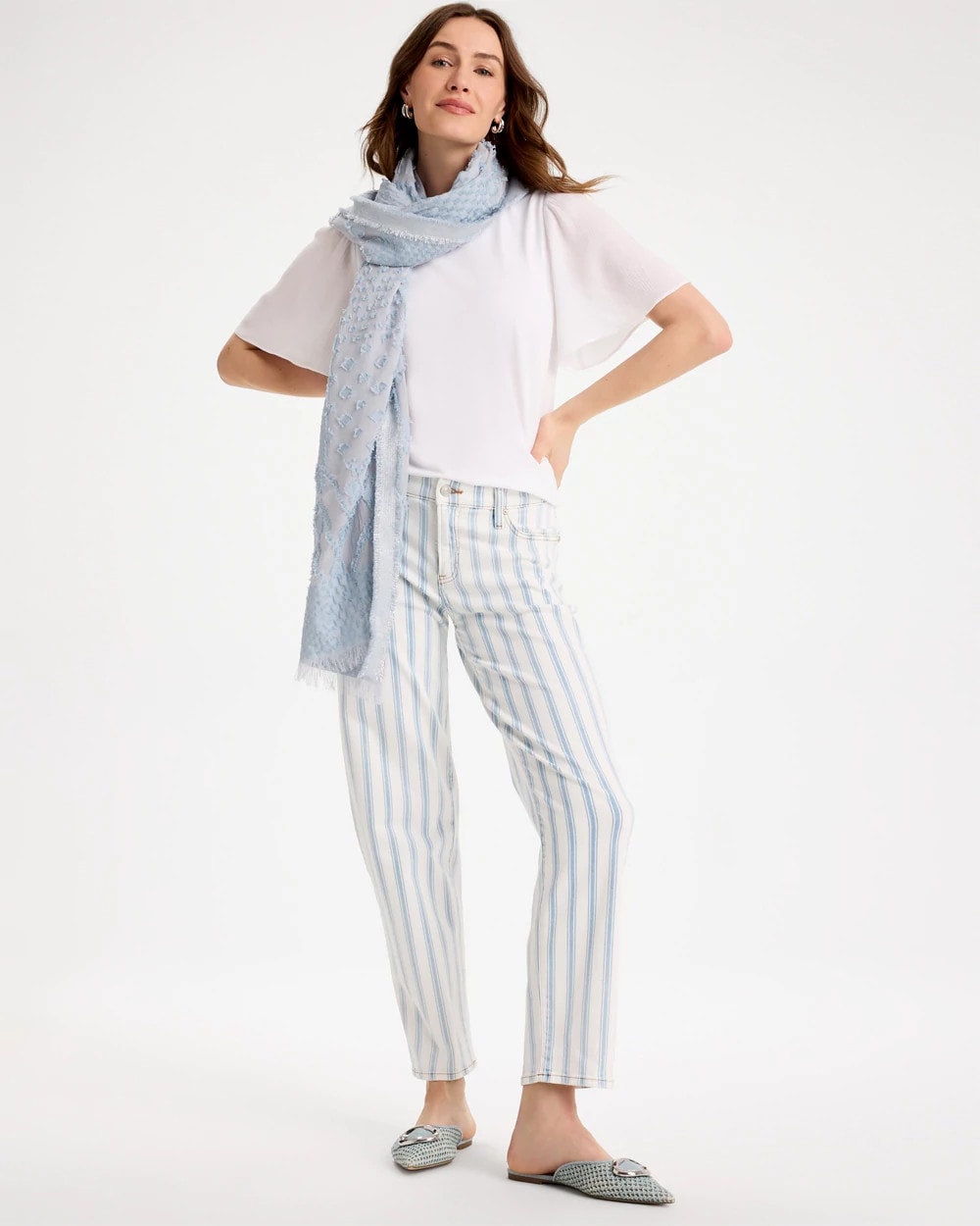 Chico's Discount Bungalow Indigo Stripe Striped Relaxed Boyfriend Jean
