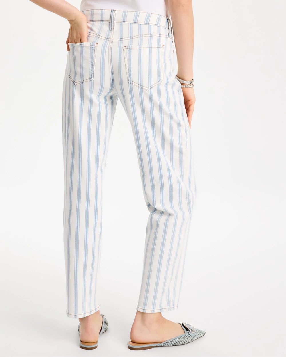Chico's Discount Bungalow Indigo Stripe Striped Relaxed Boyfriend Jean