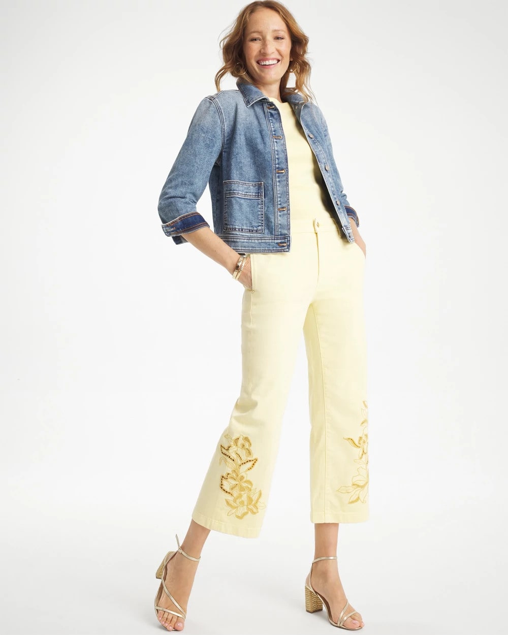 Chico's Outlet Golden Haze Trouser Cutwork Crop Jeans