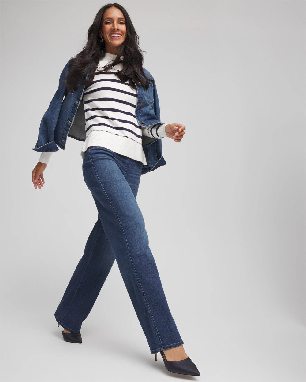 Chico's Discount Aleah Indigo Pull On Wide Jean