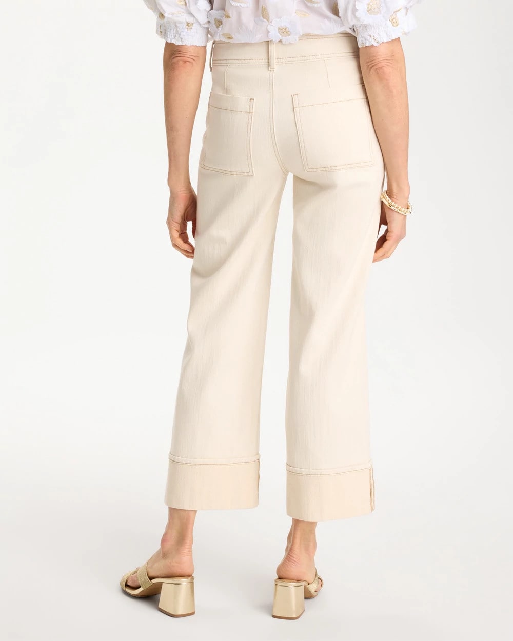 Chico's Discount Neutral Pintuck Cuffed Cropped Jeans
