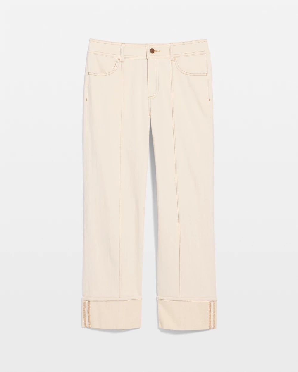 Chico's Discount Neutral Pintuck Cuffed Cropped Jeans