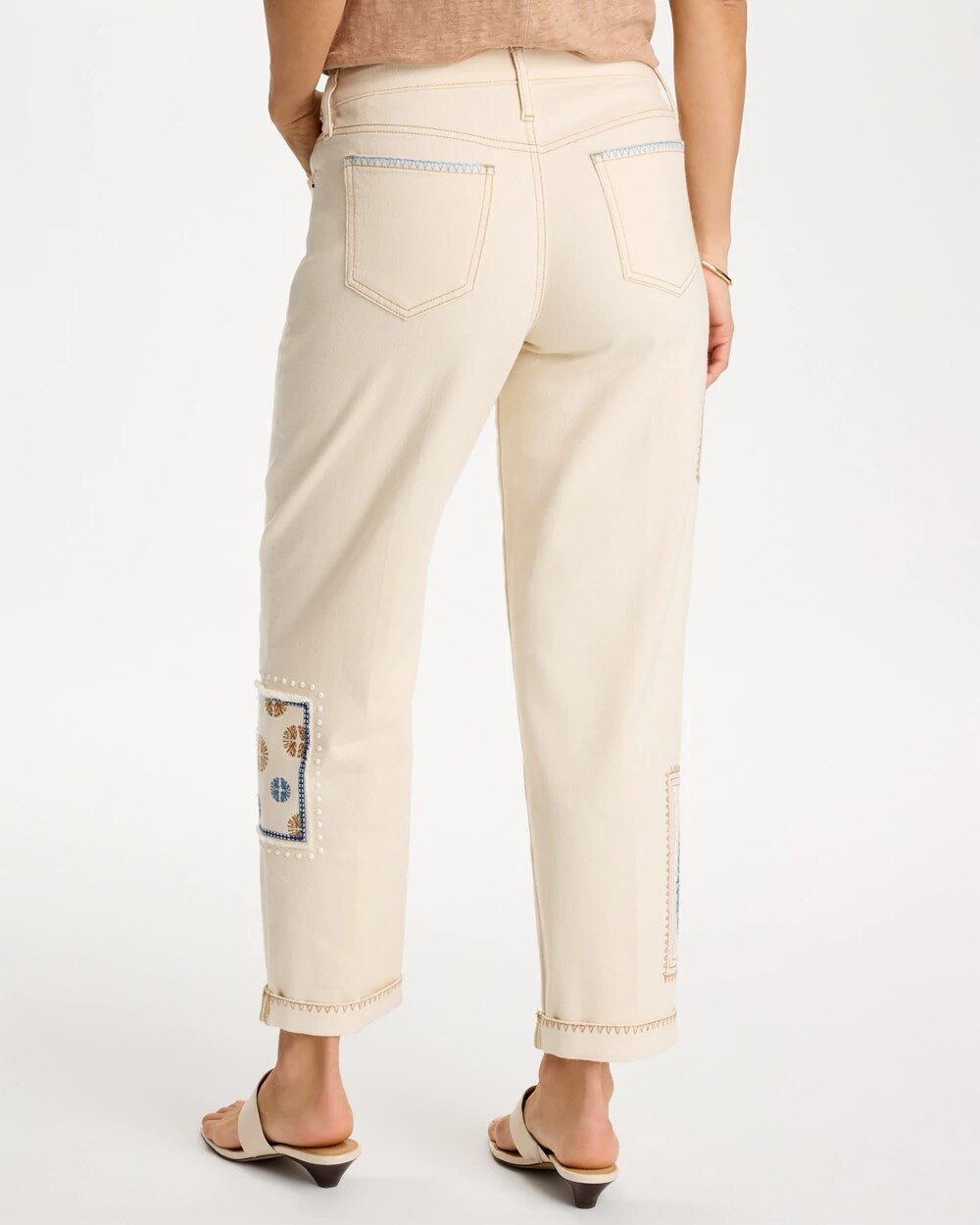 Chico's Sale Natural Seeded Patchwork Relaxed Boyfriend Jean