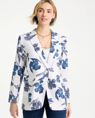 Chico's Online Alabaster Linen Printed Piped Boyfriend Blazer
