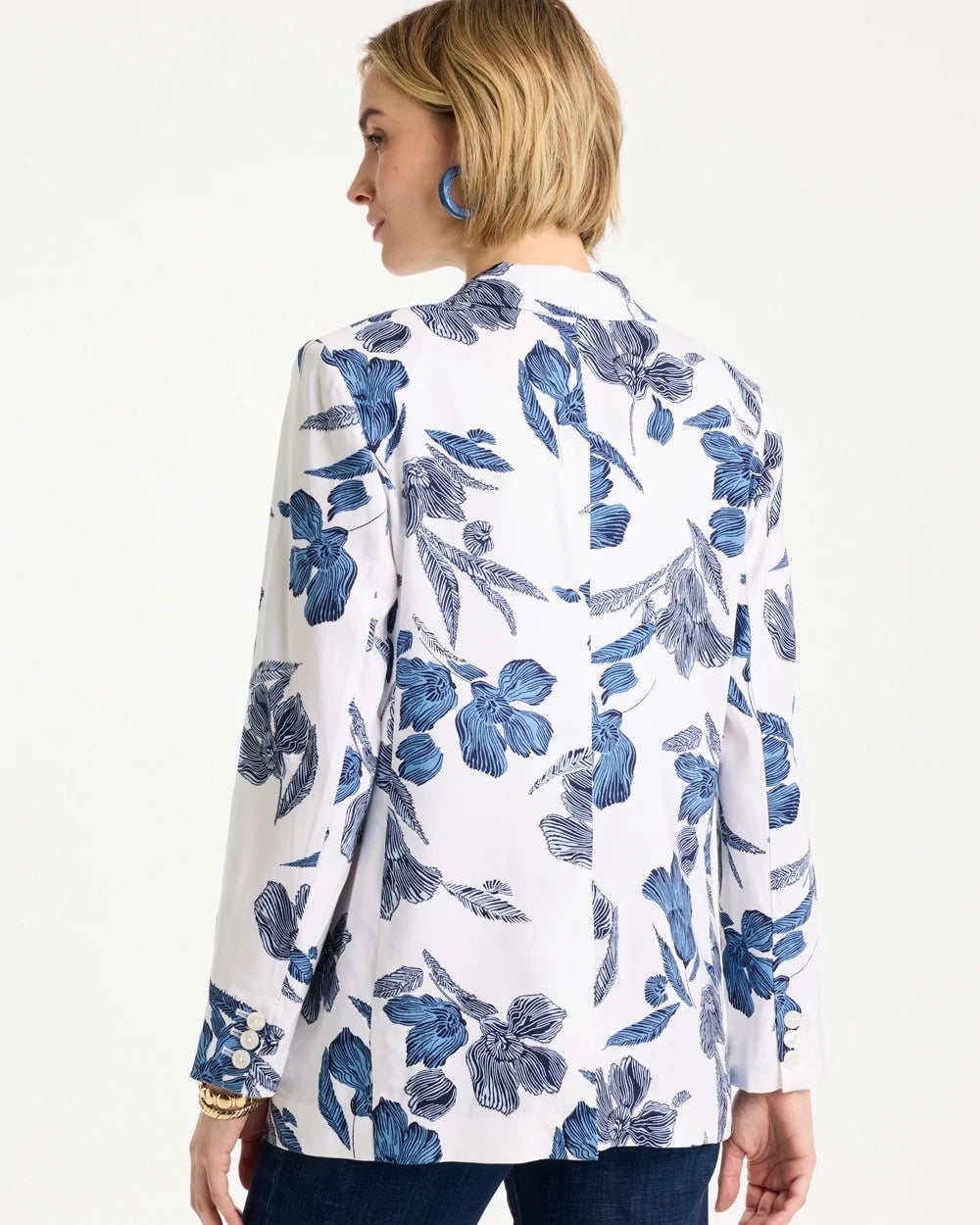 Chico's Online Alabaster Linen Printed Piped Boyfriend Blazer