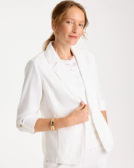 Chico's Discount Alabaster Linen Roll Sleeve Blazer