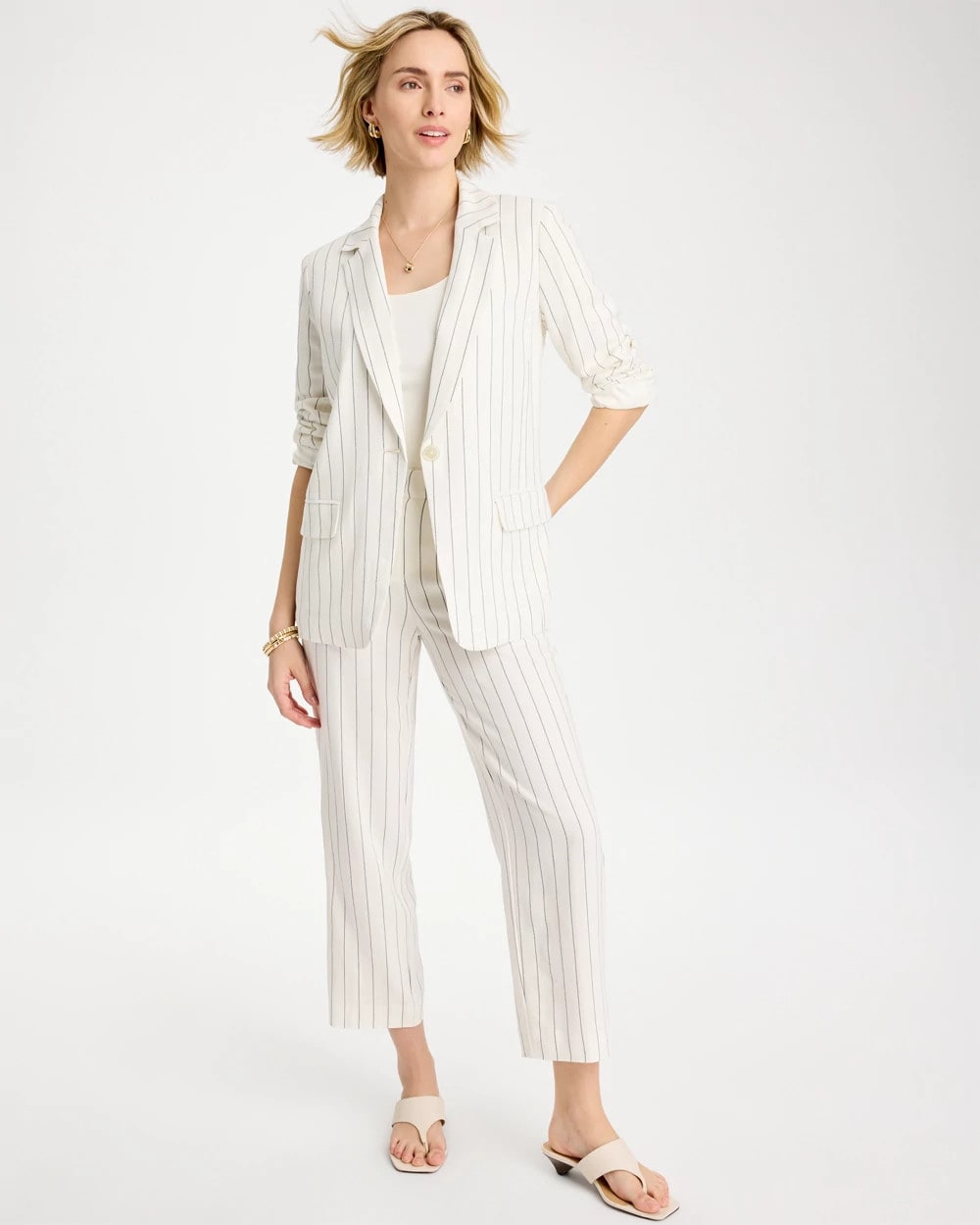 Chico's Sale Ecru Linen-Blend Striped Boyfriend Blazer