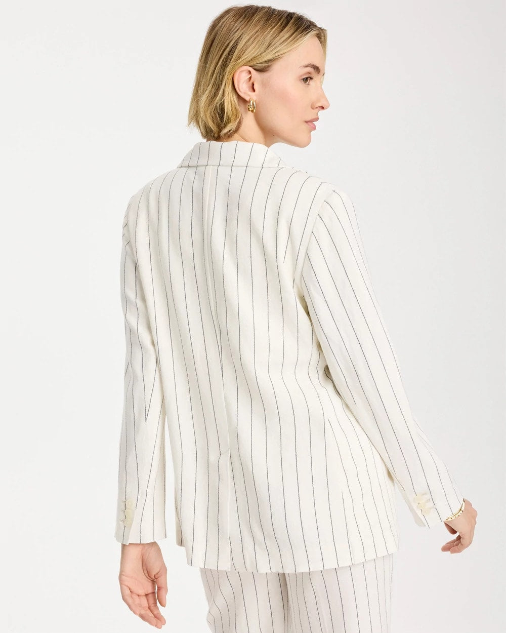 Chico's Sale Ecru Linen-Blend Striped Boyfriend Blazer