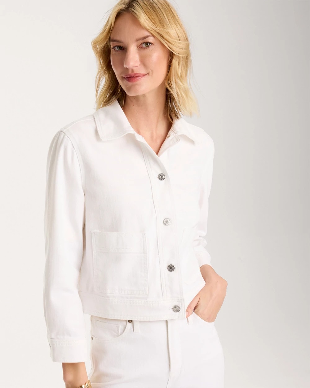 Chico's Outlet Alabaster Cropped Denim Trucker Jacket