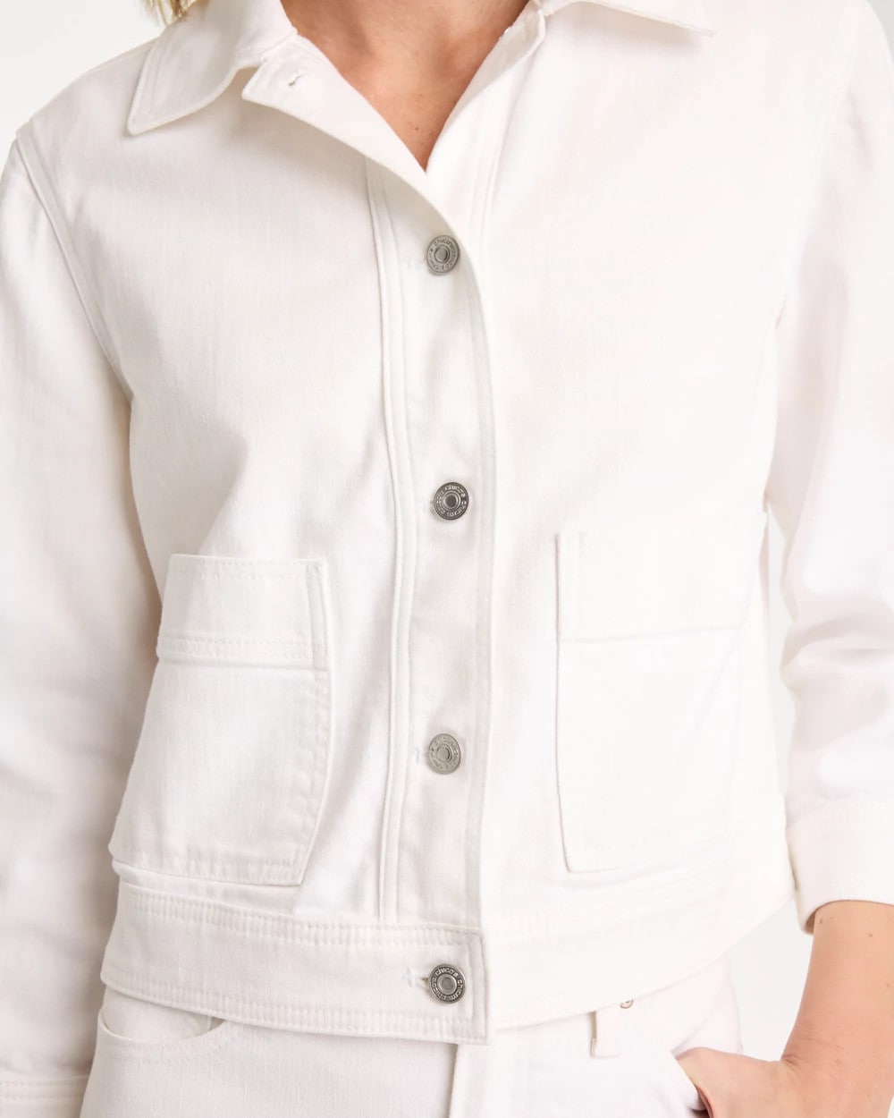 Chico's Outlet Alabaster Cropped Denim Trucker Jacket
