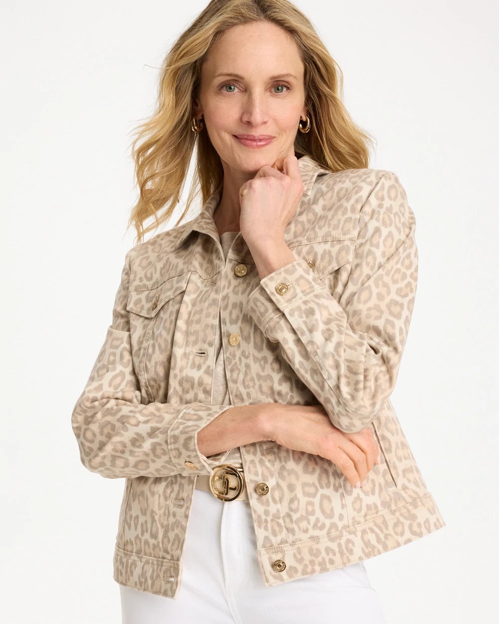 Chico's On Sale Classic Animal Denim Leopard Print Jacket