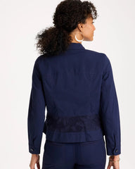 Chico's Discount Passport Blue Poplin Cotton Lace Peplum Jacket