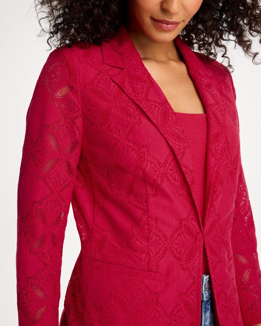 Chico's Sale Cherry Lush Lace Cutwork Blazer