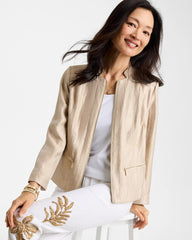 Chico's On Sale Khaki Sheen Stand Collar Jacket