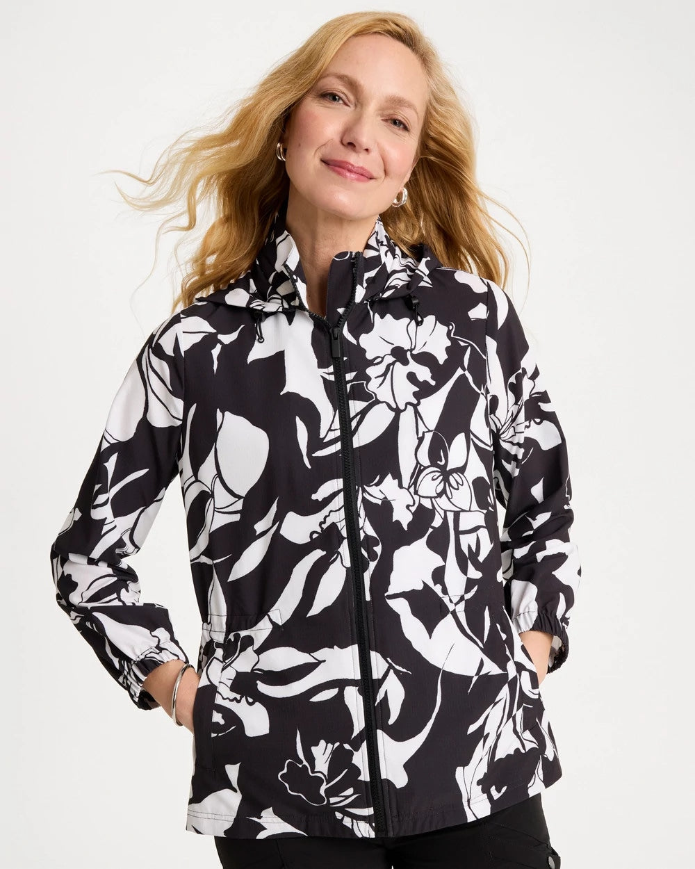 Chico's Online Black Zenergy® Ripstop Floral Nights Anorak Jacket
