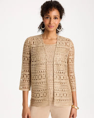 Chico's Discount Gold Travelers™ Metallic Crochet Cardigan