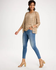 Chico's Discount Gold Travelers™ Metallic Crochet Cardigan