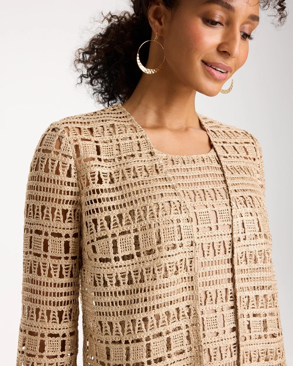 Chico's Discount Gold Travelers™ Metallic Crochet Cardigan