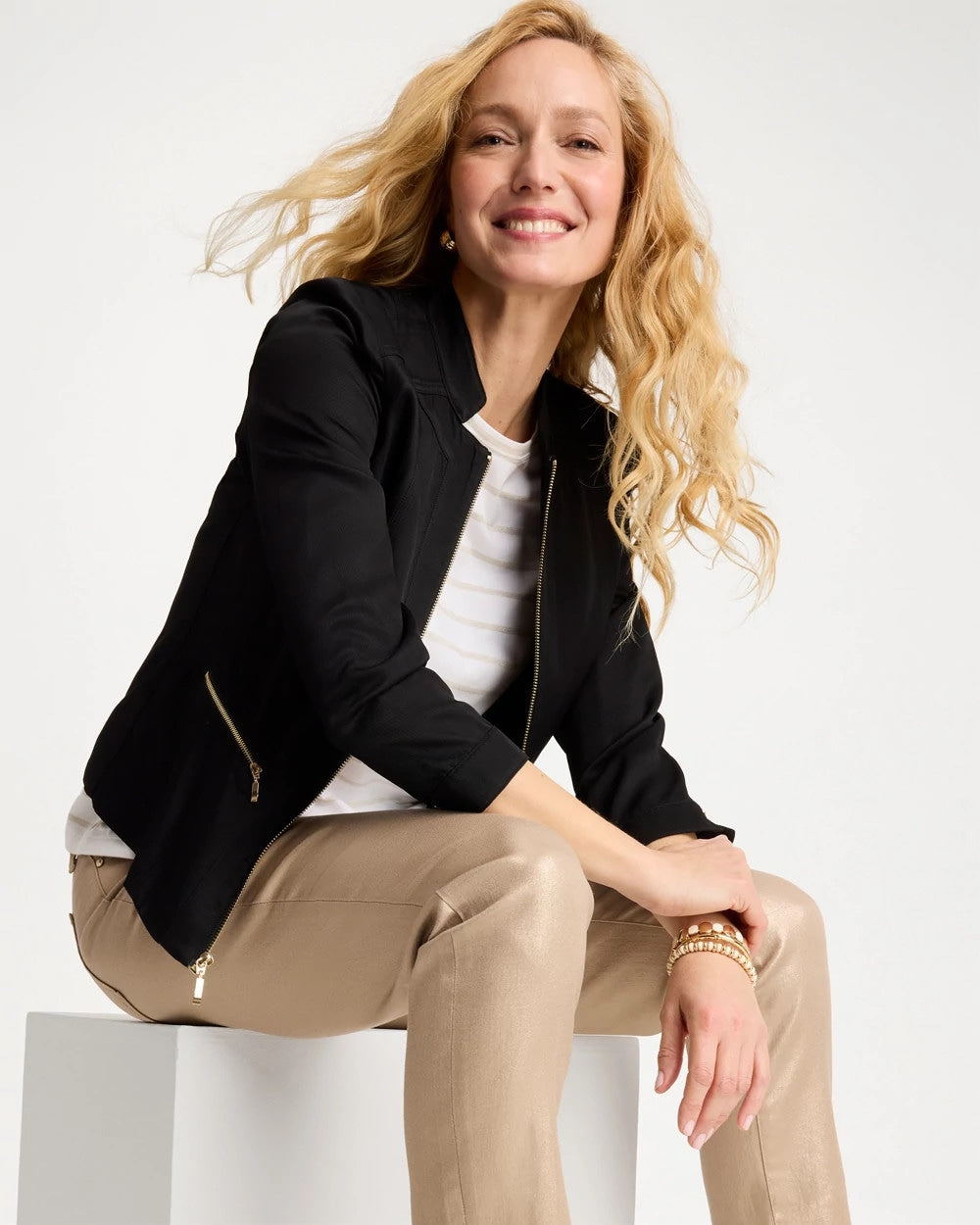 Chico's Online Black Textured Shine Jacket