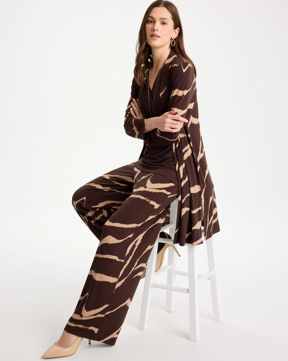 Chico's Sale Cocoa Bean Travelers™ Knit Animal Print Duster Cardigan