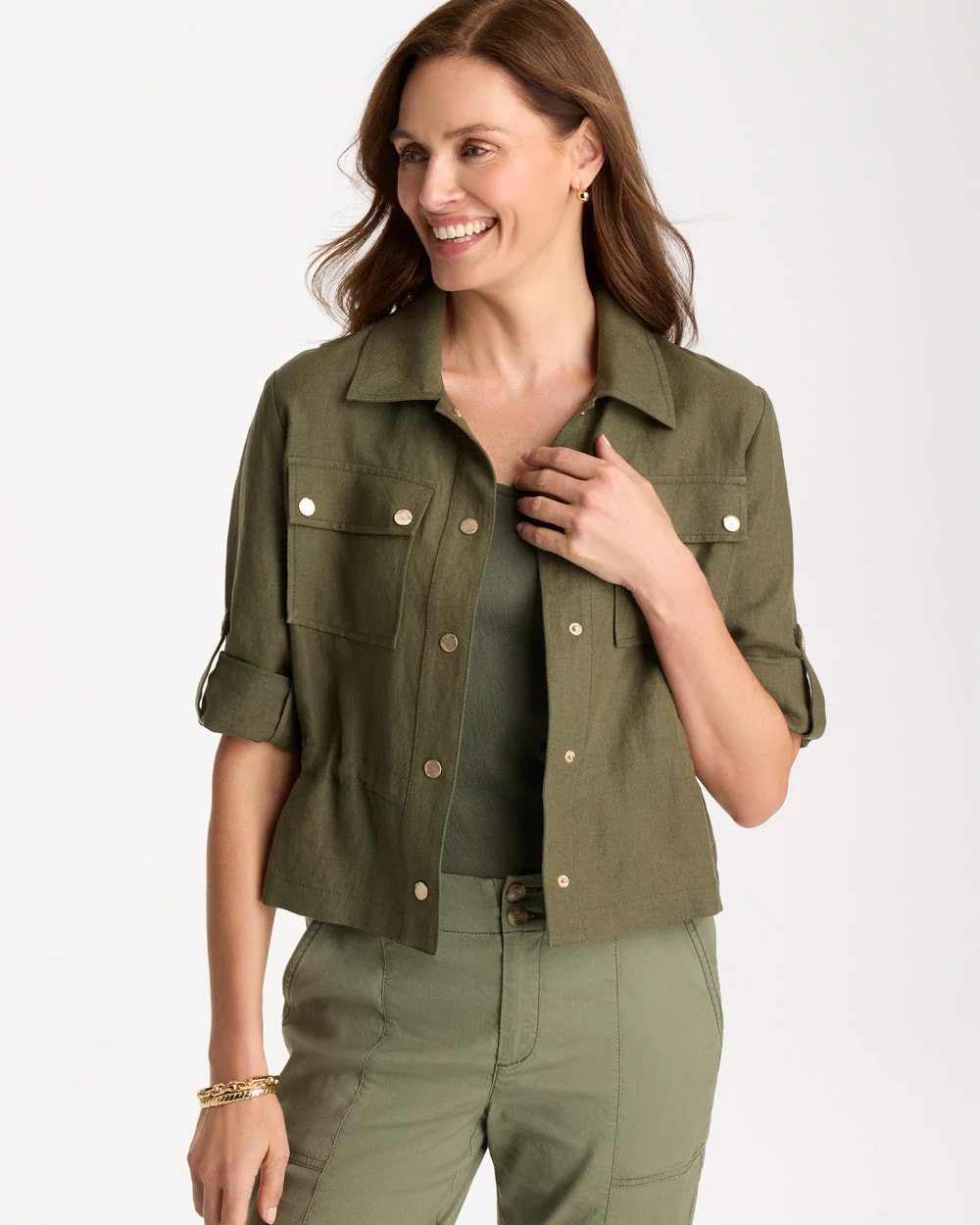 Chico's Outlet Olive Linen Cargo Jacket