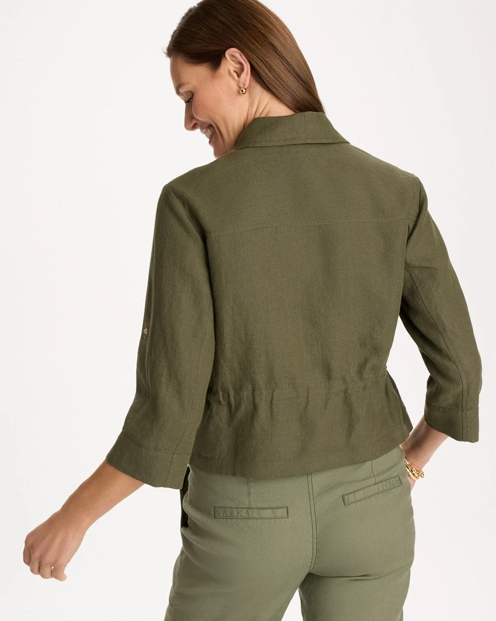 Chico's Outlet Olive Linen Cargo Jacket