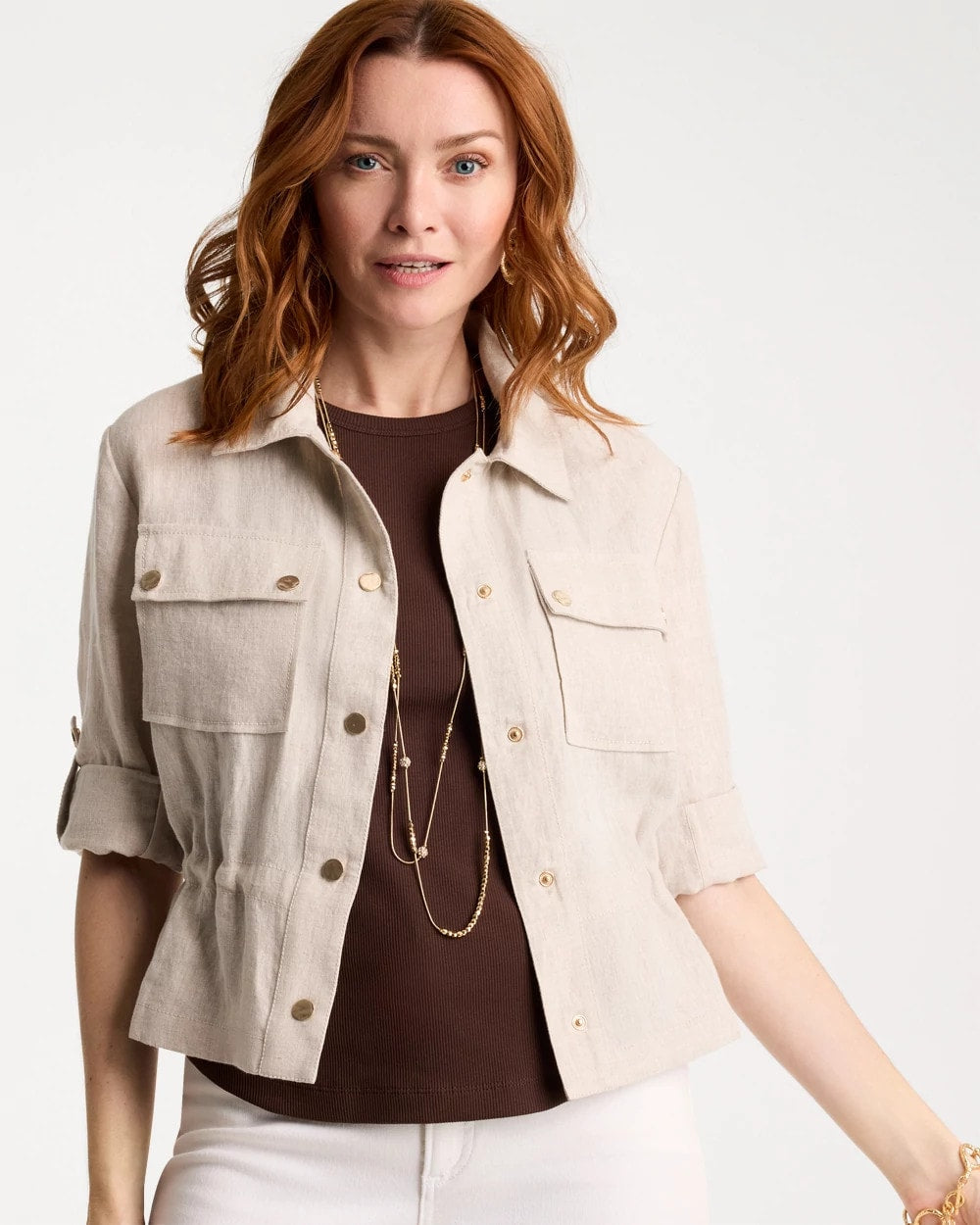 Chico's On Sale Oatmeal Linen Cargo Jacket