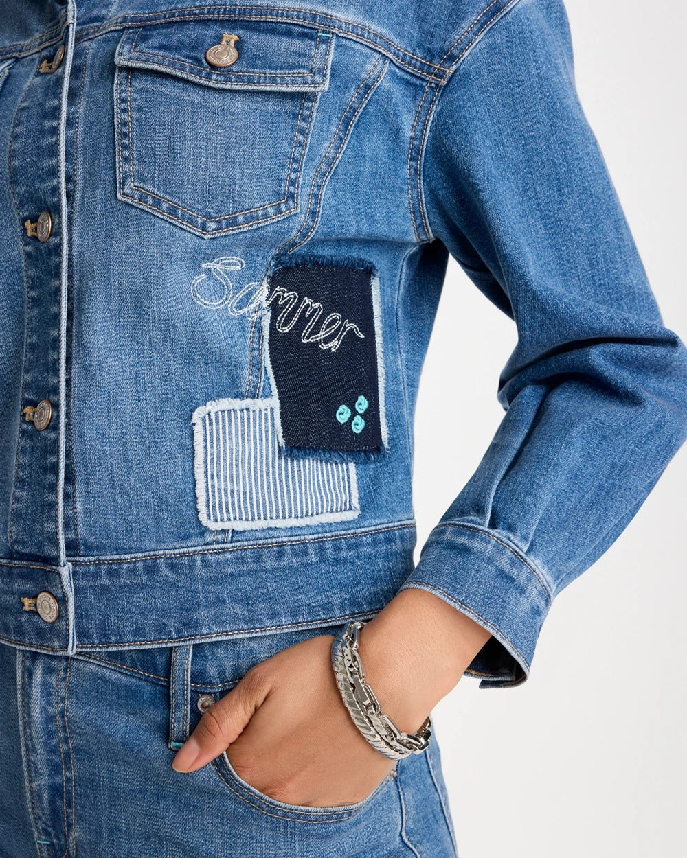 Chico's For Sale Underwater Indigo Denim Parrot Pocket Jacket
