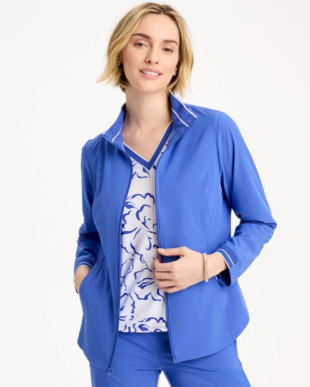 Chico's Discount Amparo Blue Zenergy® UPF Mesh Trim Jacket