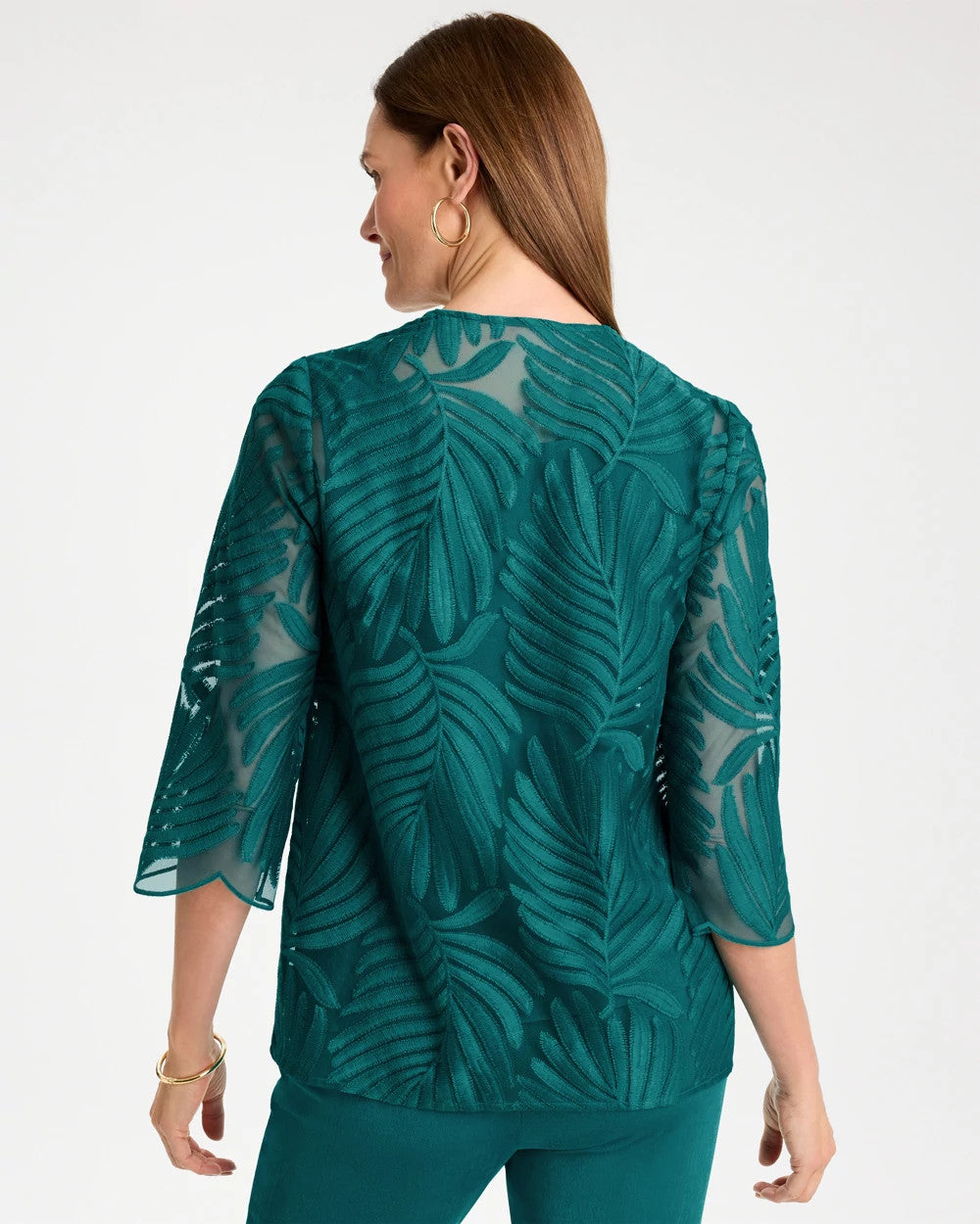 Chico's For Sale Jade Glow Travelers™ Collection Palm Frond Sheer Jacket