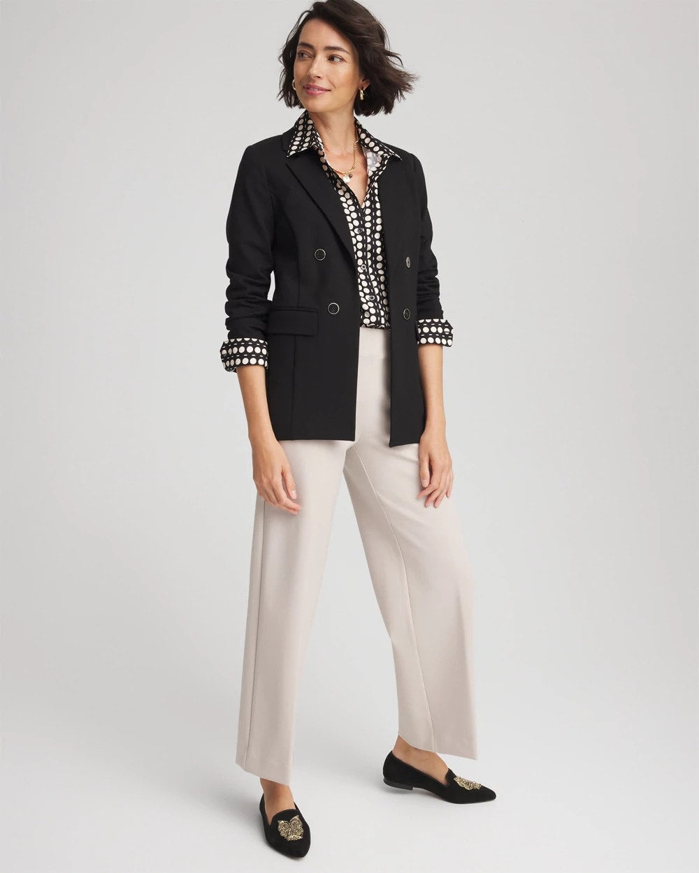Chico's Outlet Black Ponte Double-Breasted Knit Blazer