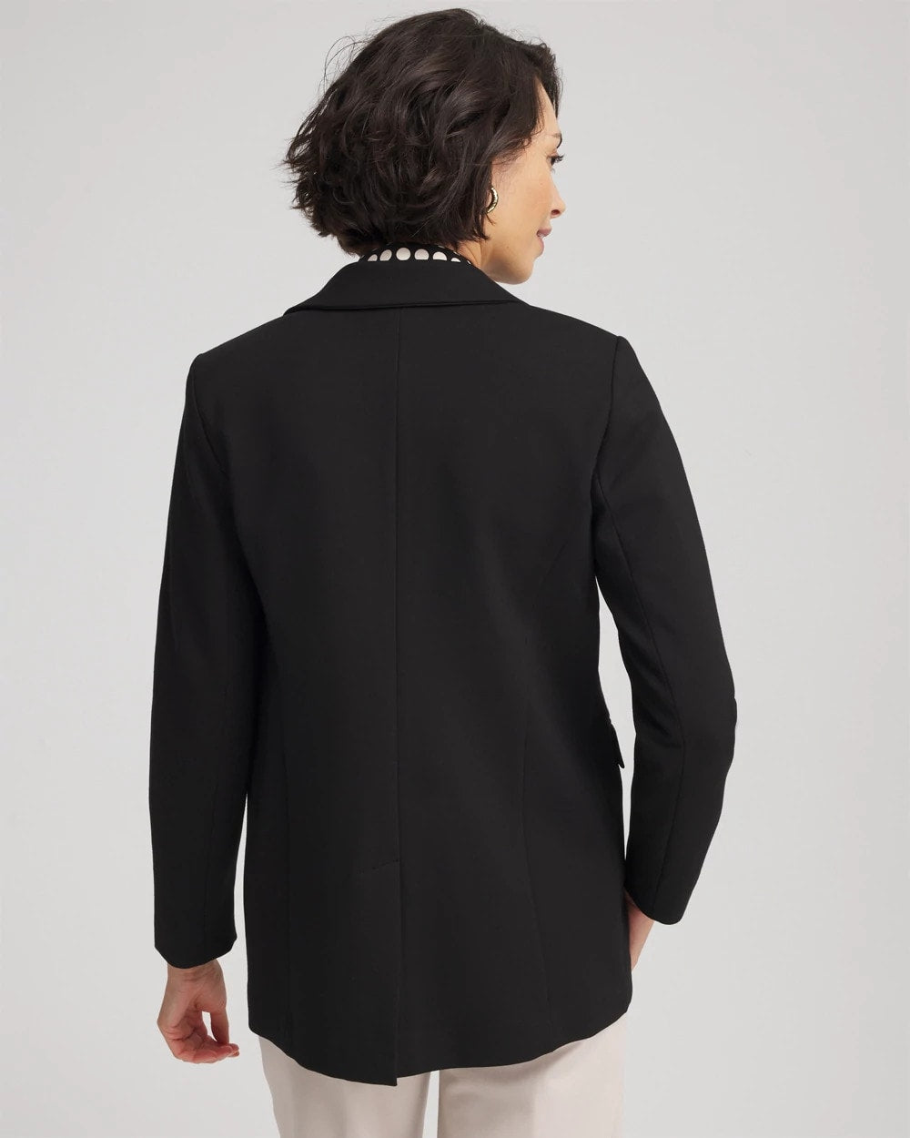 Chico's Outlet Black Ponte Double-Breasted Knit Blazer