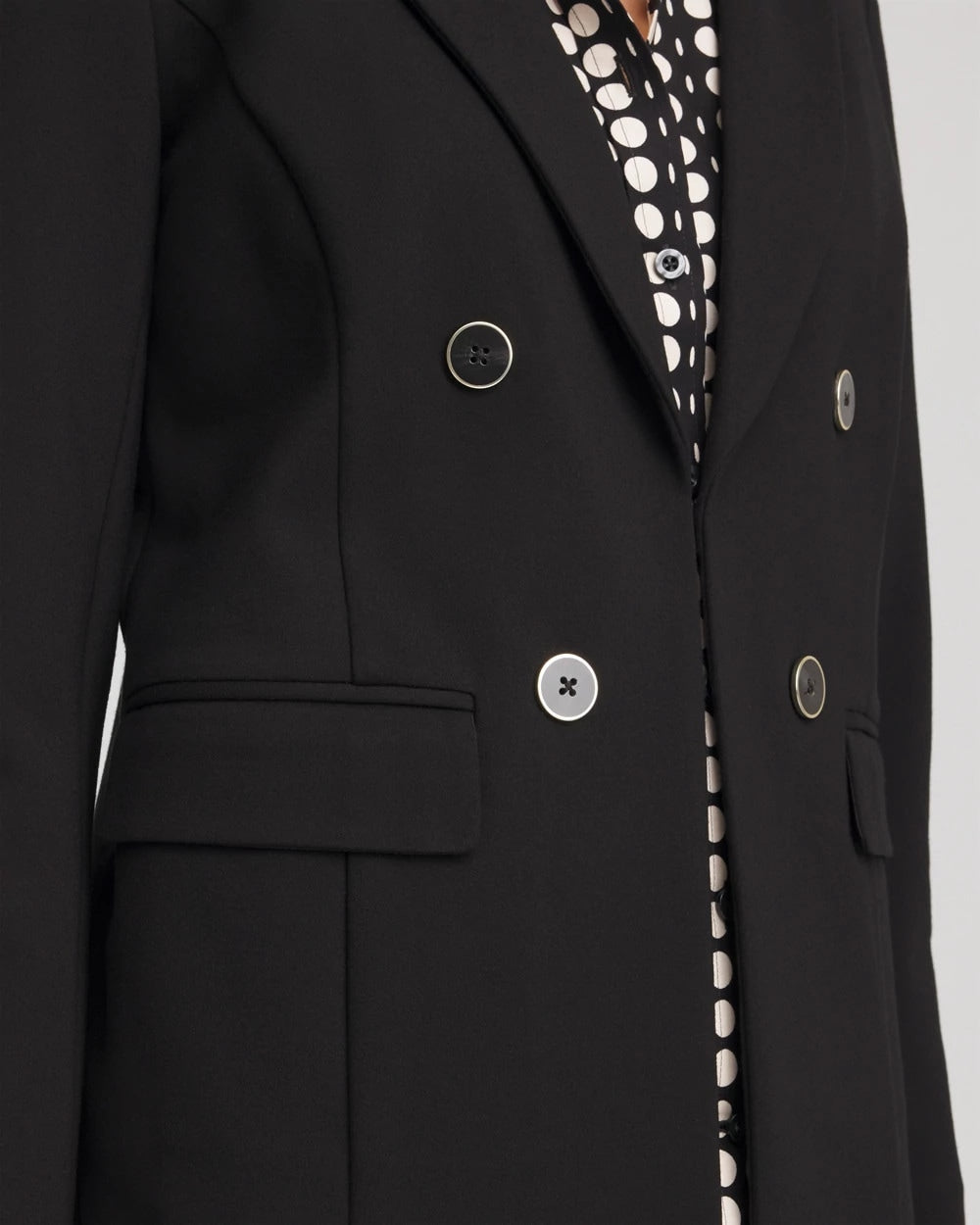 Chico's Outlet Black Ponte Double-Breasted Knit Blazer