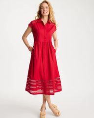 Chico's For Sale Cherry Lush Lace Trim Midi Shirtdress
