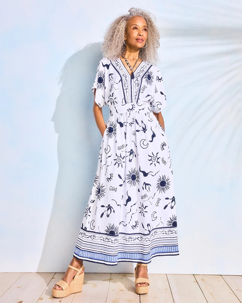 Chico's Online Passport Blue Slub Flutter-Sleeve Vacation Dress