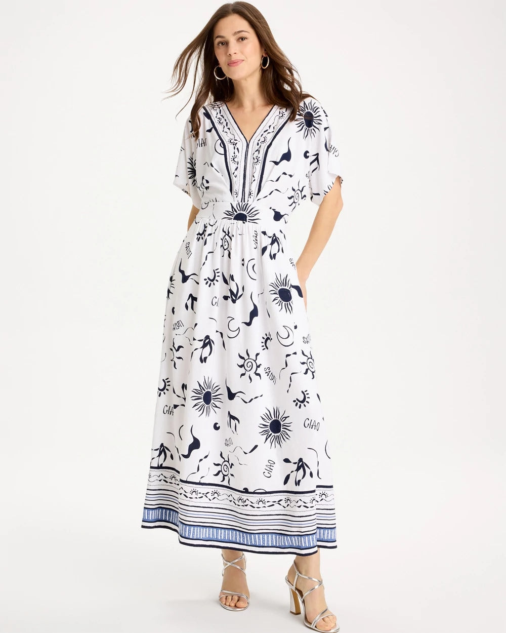 Chico's Online Passport Blue Slub Flutter-Sleeve Vacation Dress