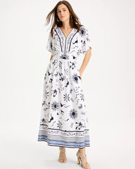 Chico's Online Passport Blue Slub Flutter-Sleeve Vacation Dress