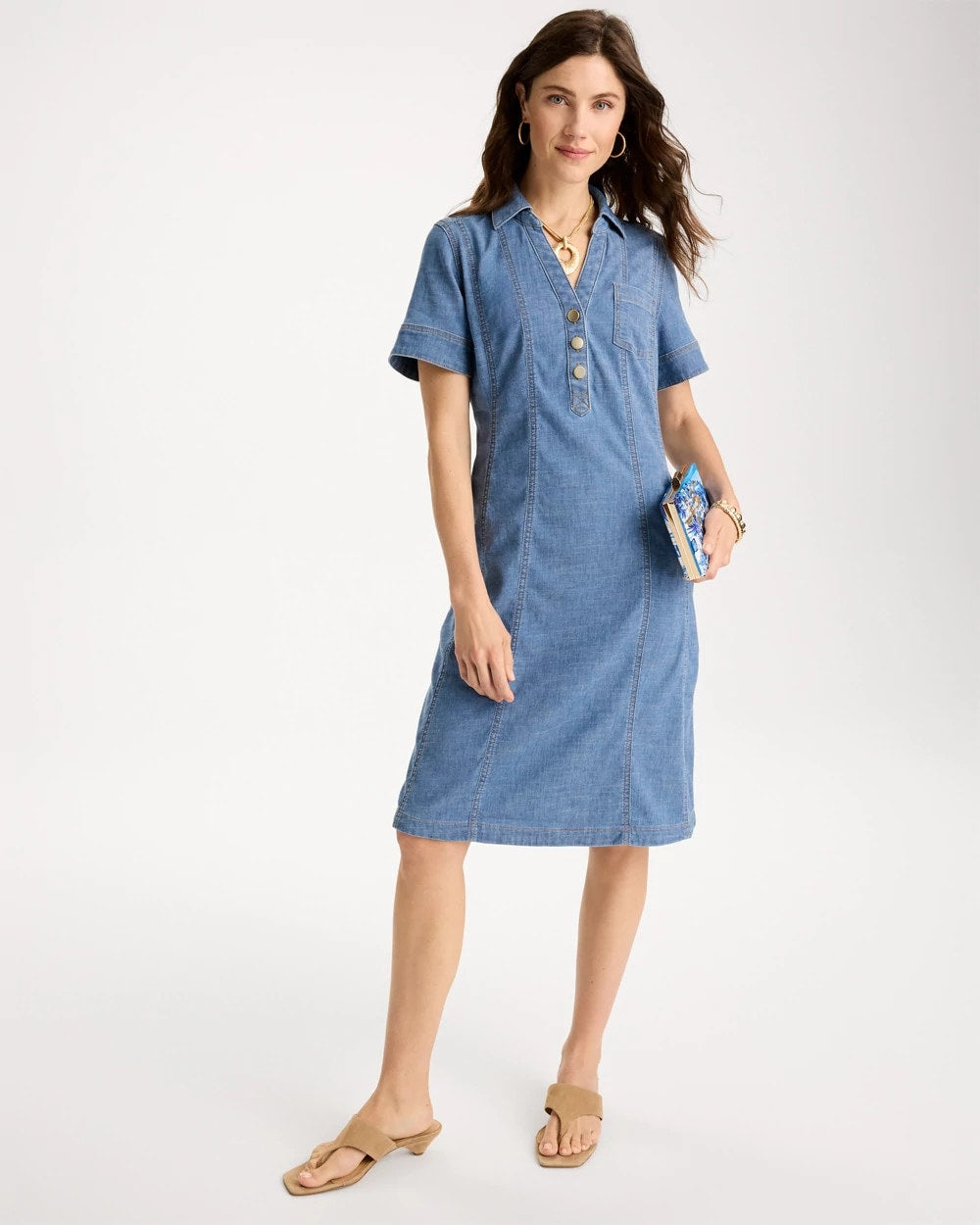 Chico's Discount Palm Isle Indigo Soft-Stretch Hemp Denim Shirtdress