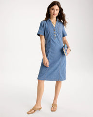 Chico's Discount Palm Isle Indigo Soft-Stretch Hemp Denim Shirtdress