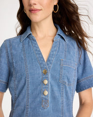Chico's Discount Palm Isle Indigo Soft-Stretch Hemp Denim Shirtdress