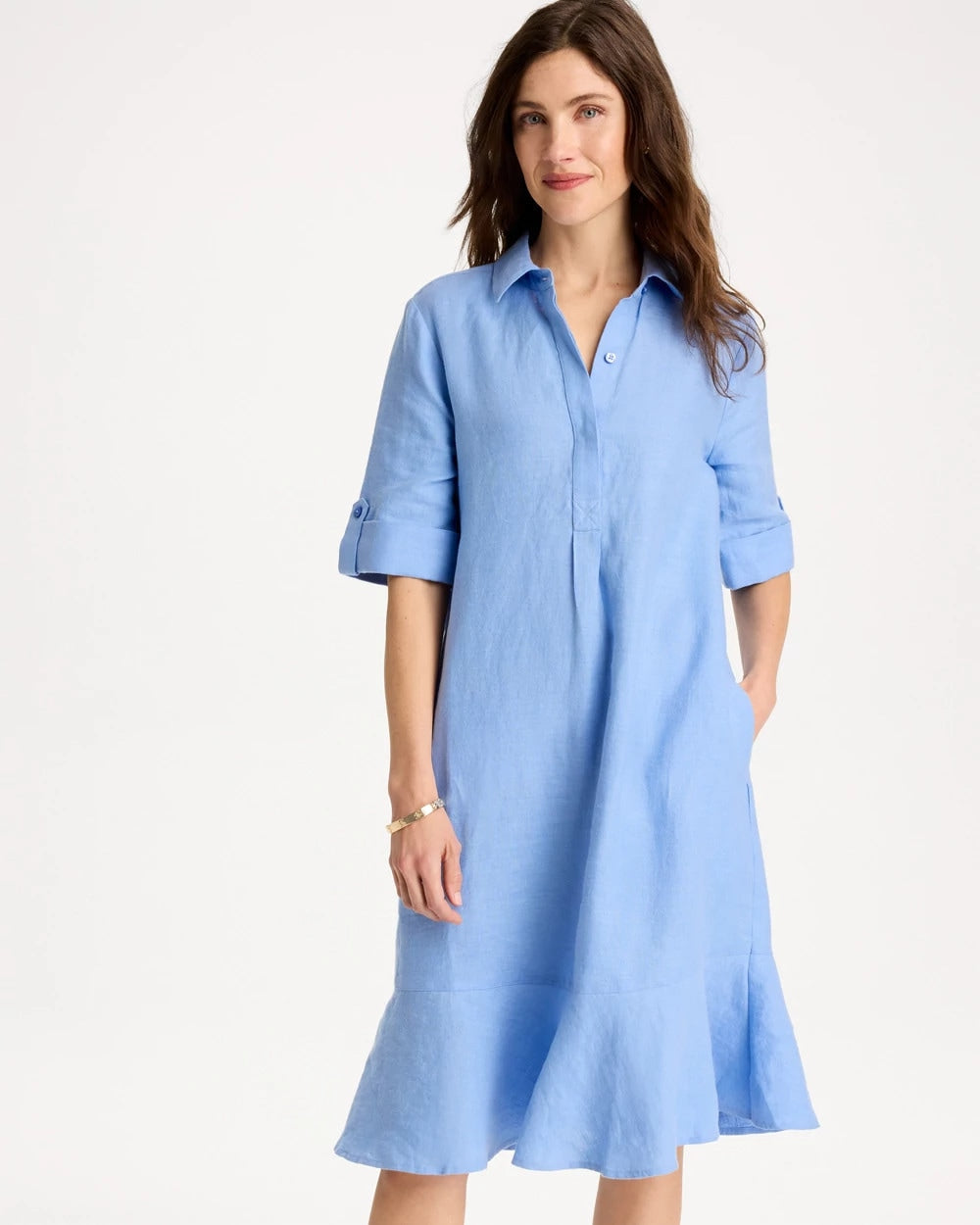 Chico's Sale Blue Veil Linen Flounce Dress