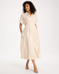 Chico's Outlet Alabaster Linen-Blend Metallic Striped Dress