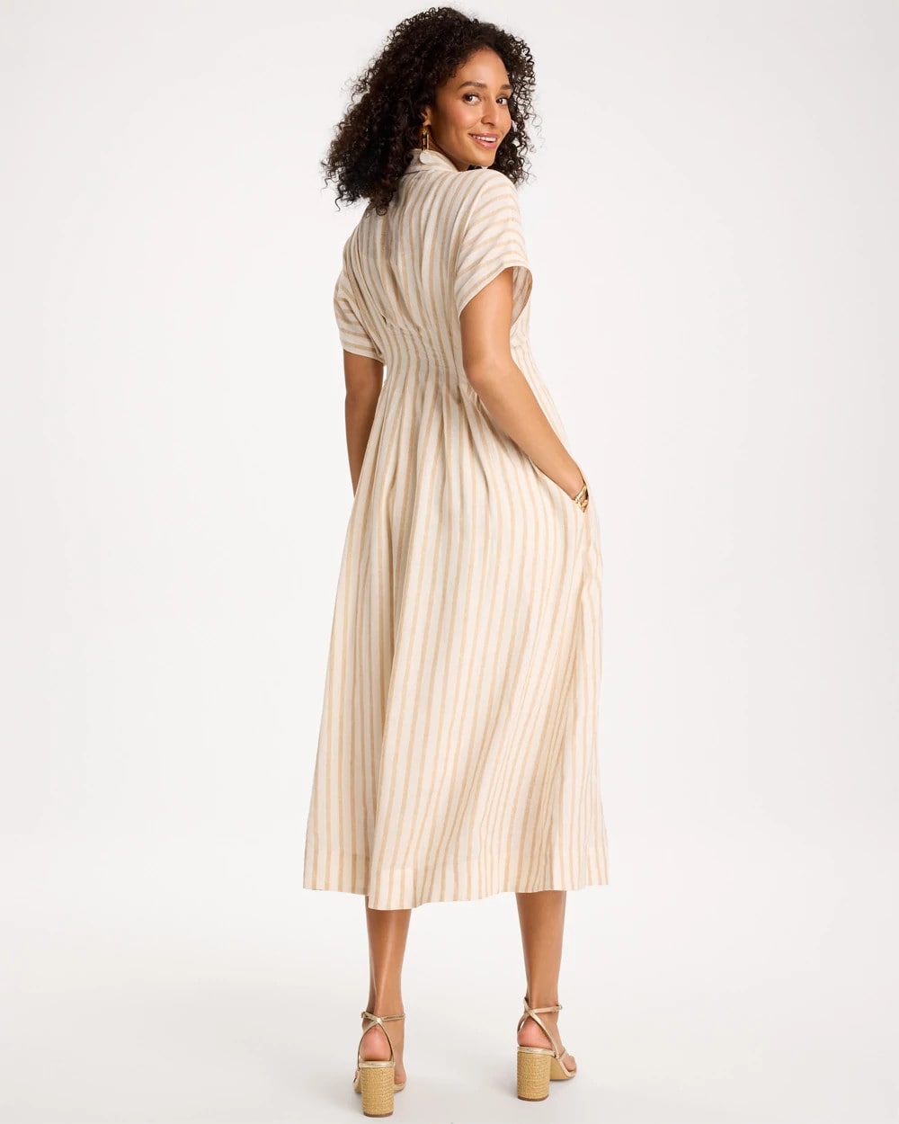 Chico's Outlet Alabaster Linen-Blend Metallic Striped Dress