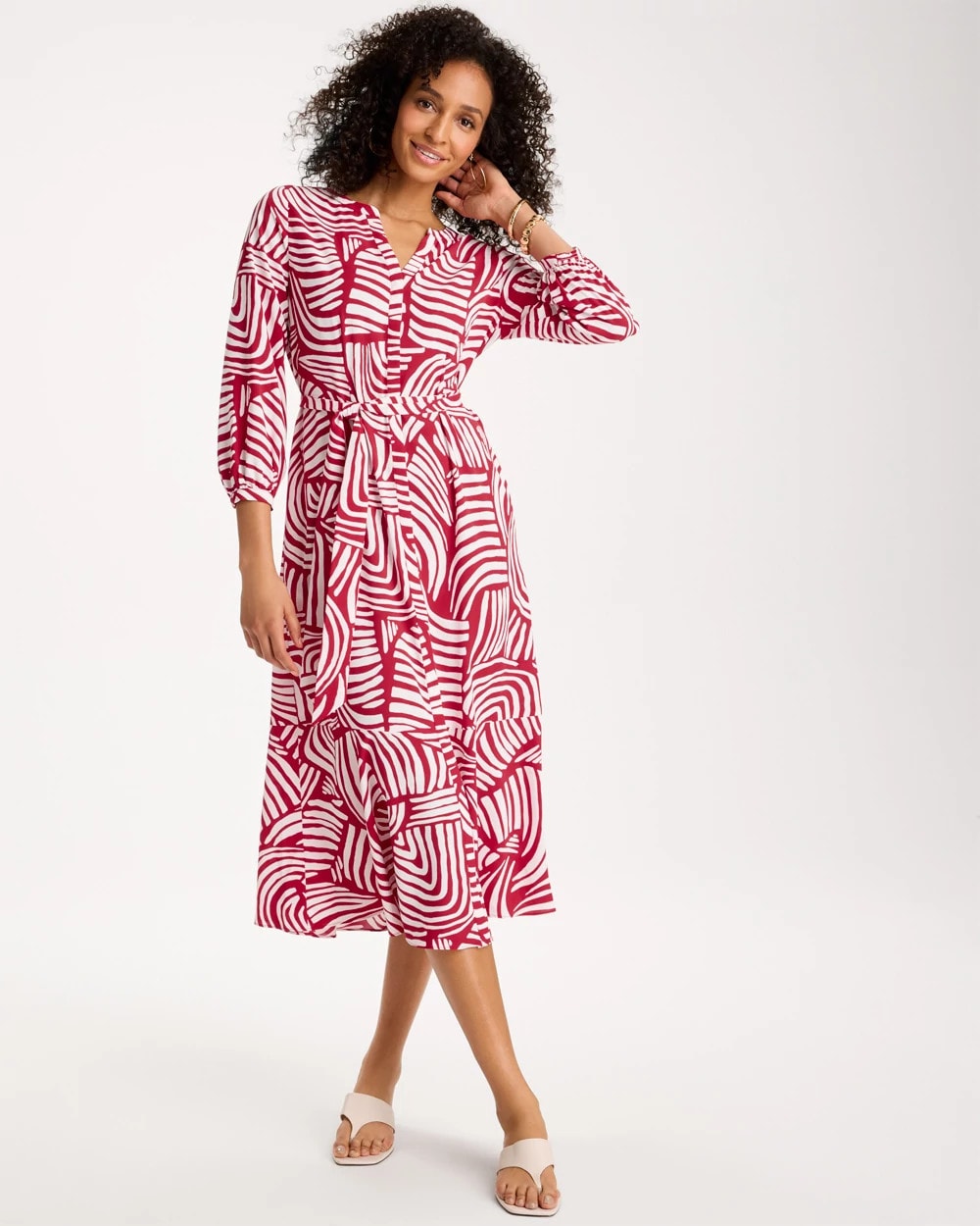 Chico's On Sale Cherry Lush Printed Midi Shirt Dress