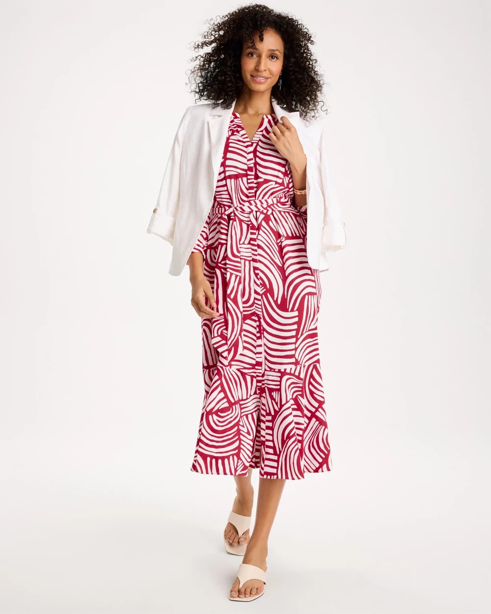 Chico's On Sale Cherry Lush Printed Midi Shirt Dress