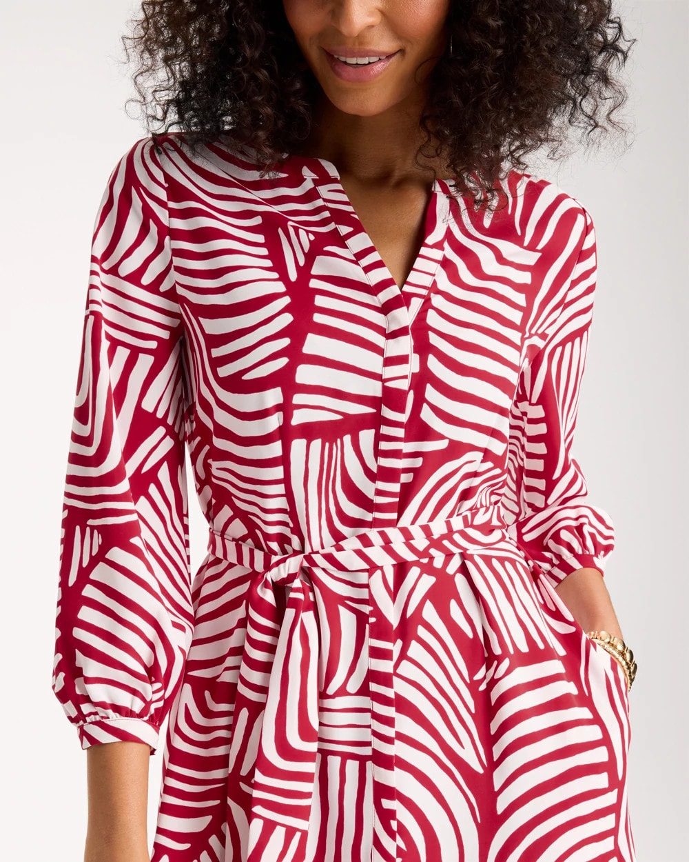 Chico's On Sale Cherry Lush Printed Midi Shirt Dress