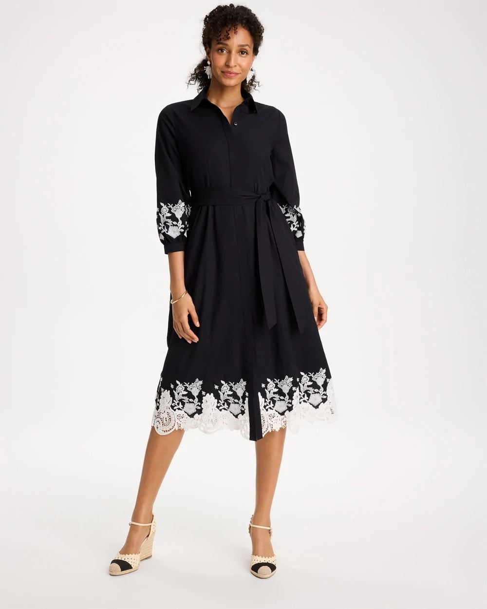 Chico's For Sale Black Cotton Lace Trim Shirtdress