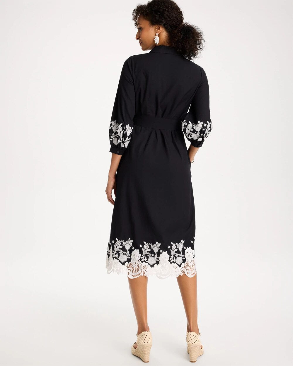Chico's For Sale Black Cotton Lace Trim Shirtdress