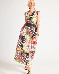 Chico's Discount Black Crinkle Chiffon Animal Print Dress